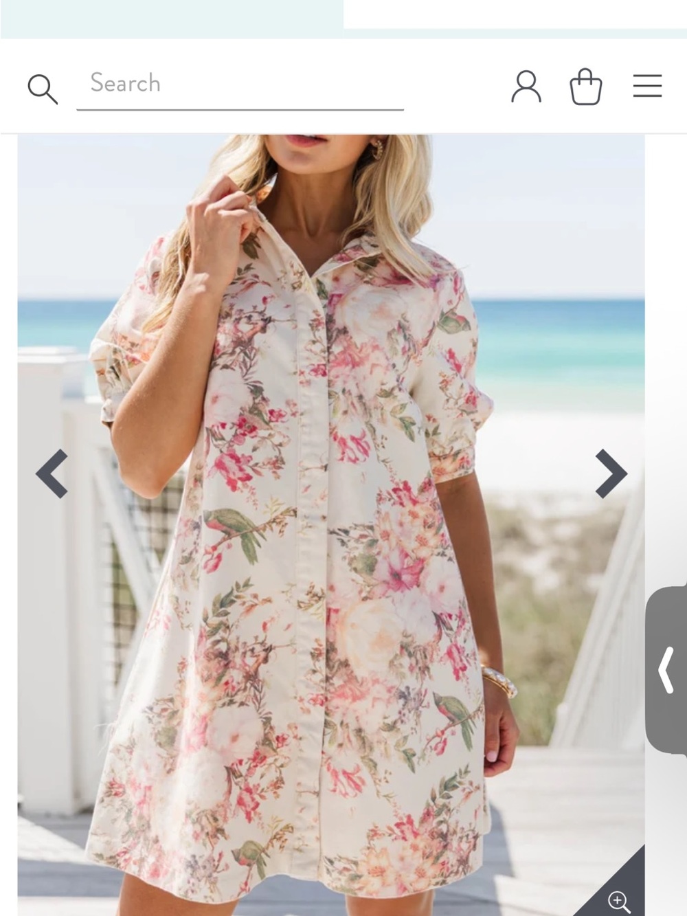 Entro Denim Floral Button-Front Shirt Dress in Cream and Pink